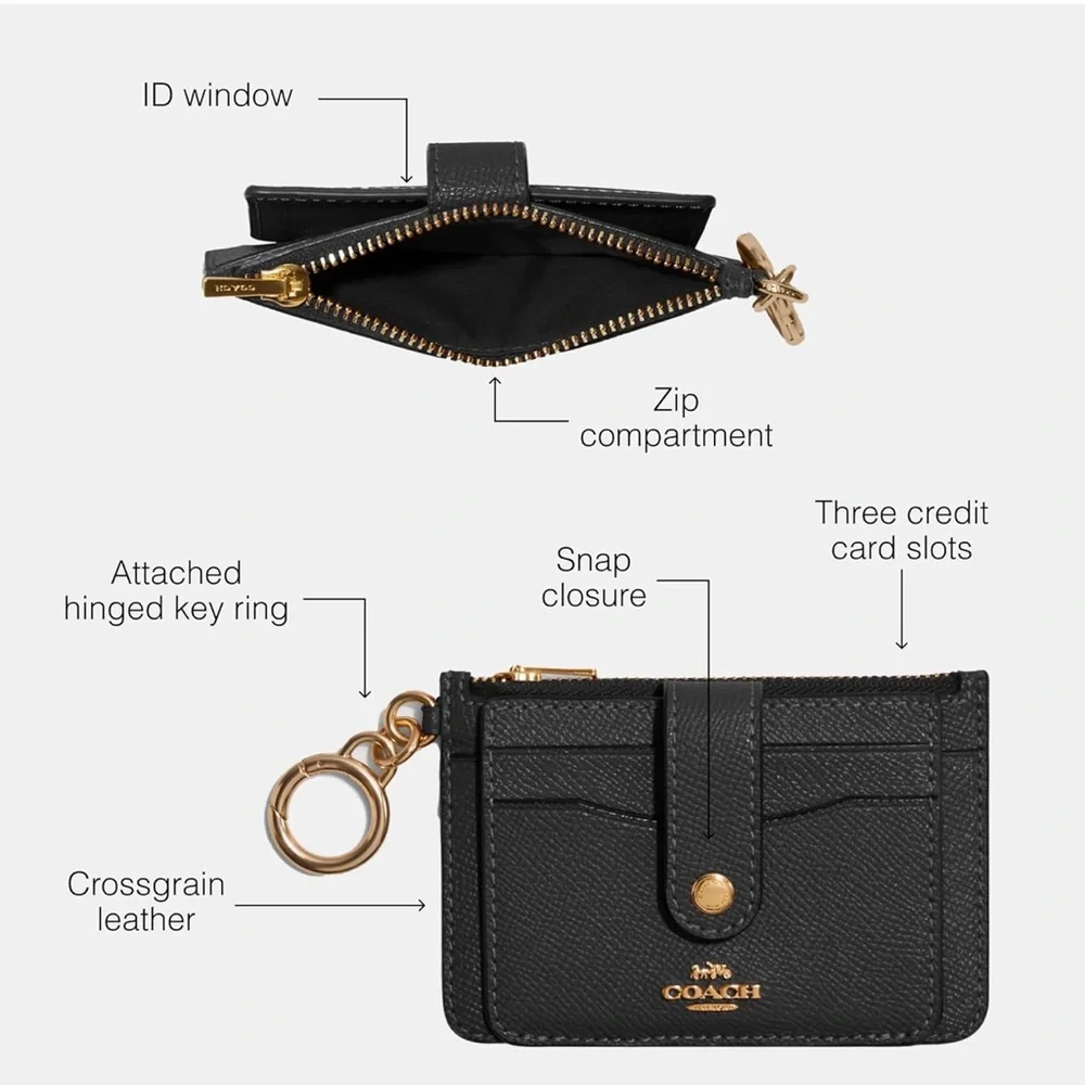 NWT Coach Black Card Holder with Gold Accents - Picture 3 of 5